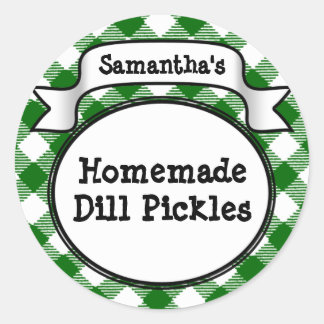 Custom Green Gingham Pickle Jar/Lid Label
