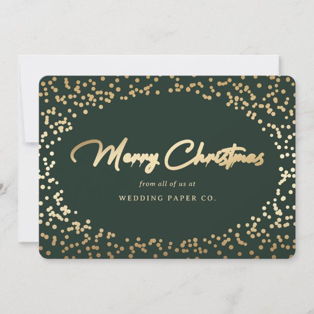 Custom Green Gold Business Christmas Cards (Front)