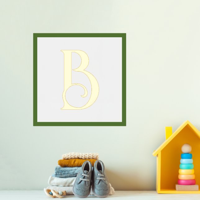 Custom Green & Gold Foil Letter B Retro Nursery Prints (In Situ (Nursery 3))