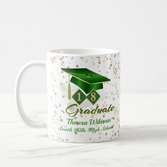 Custom Green Gold Graduation Stars 20XX Coffee Mug (Left)