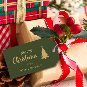 Custom Green & Gold Merry Christmas  Gift Tags