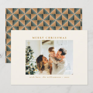 Custom Green Gold Vintage Design Photo Christmas Holiday Card