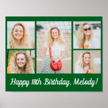 Custom Green Happy Birthday Party Photo Collage