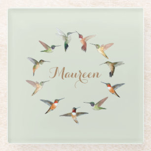 Custom Green Hummingbird Glass Coaster