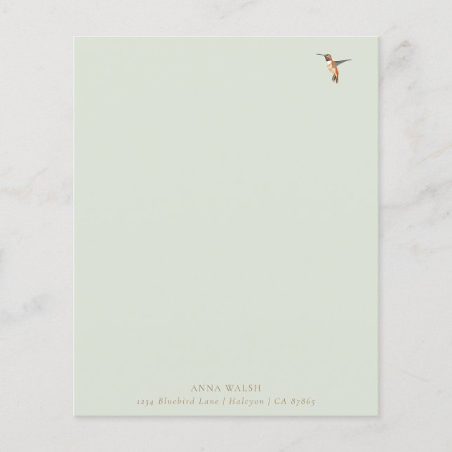Custom Green Hummingbird Stationery Paper (Front)