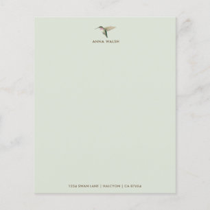 Custom Green Hummingbird Stationery Paper