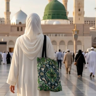 Custom Green Islamic Madinah Carpet Umrah Hajj Tote Bag