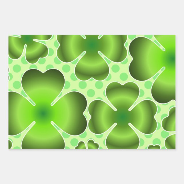 Custom Green Lucky Clover Pattern Gift Wrapping Paper Sheet (Front)