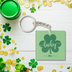 Custom Green Lucky Clover St. Patrick Day round Key Ring