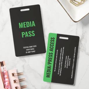 Custom Green Media Press Access Concert Festival  ID Badge