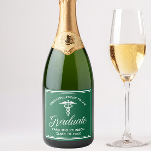 Custom Green Medical School Graduation Party Sparkling Wine Label