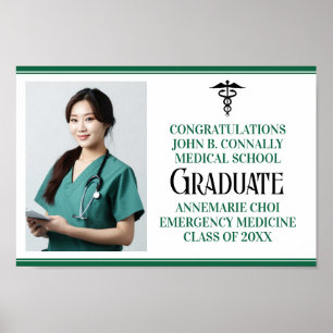 Custom Green Medical School Photo Graduation Party Poster