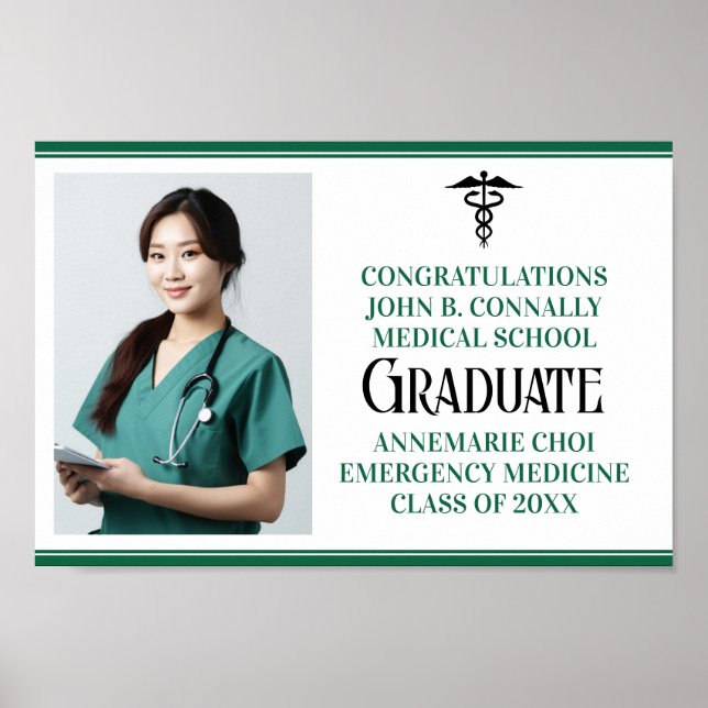 Custom Green Medical School Photo Graduation Party Poster (Front)