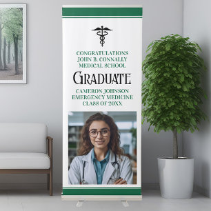 Custom Green Medical School Photo Graduation Party Retractable Banner