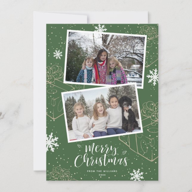 Custom Green Merry Christmas Gifts Photo Cards (Front)