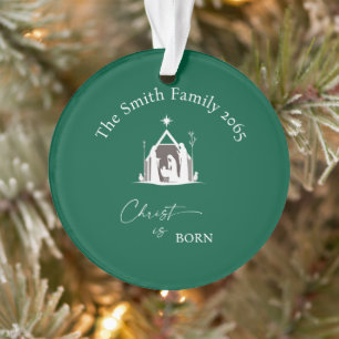 Custom Green Nativity Photo Acrylic  Christmas Ornament