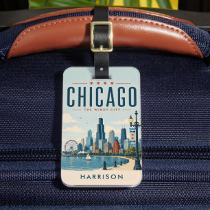 Custom Green Nostalgic USA Chicago Illinoise Luggage Tag