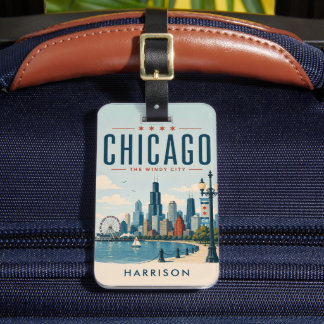 Custom Green Nostalgic USA Chicago Illinoise Luggage Tag