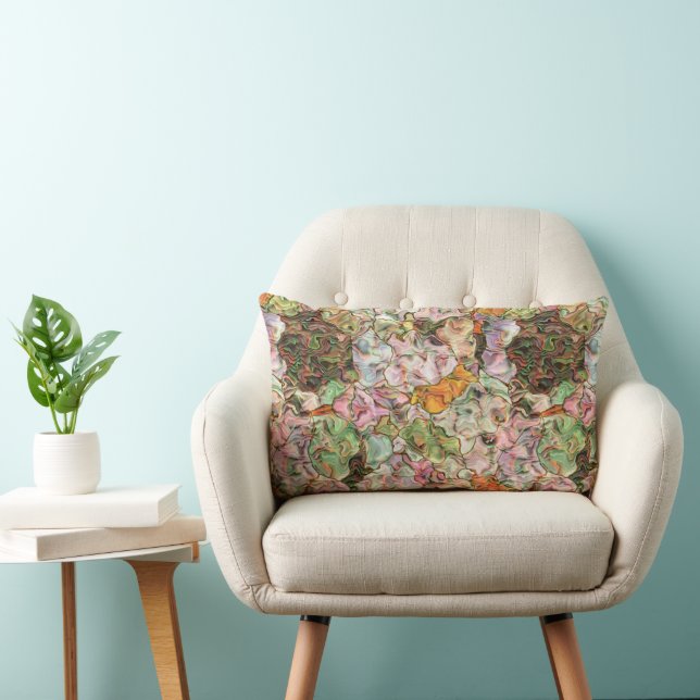 Custom Green Orange Pink Oyster Shell Design Lumbar Cushion (Chair)
