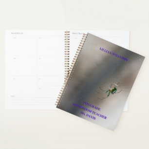 Custom Green Orb Weaver Spider School Classroom Planner