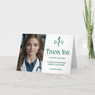 Custom Green Osteopathic Medical Doctor Photo Thank You Card