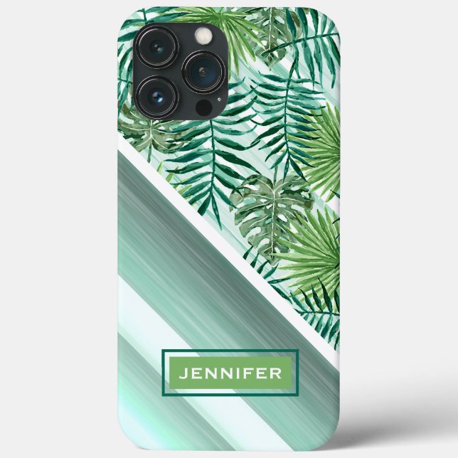 Custom Green Palm Leaves Tropical Summer Pattern Case-Mate iPhone Case (Back)