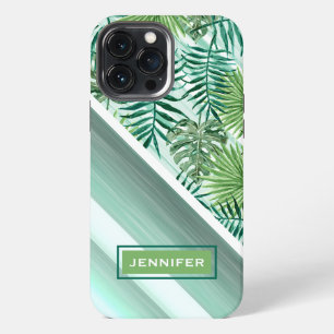 Custom Green Palm Leaves Tropical Summer Pattern iPhone 13 Pro Max Case