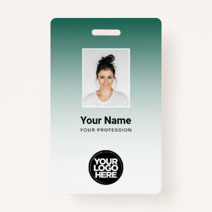 Custom Green Photo Bar Code Logo Name Gradient ID Badge