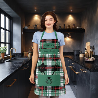 Custom Green Plaid with Cooking Utensils Pocket Apron