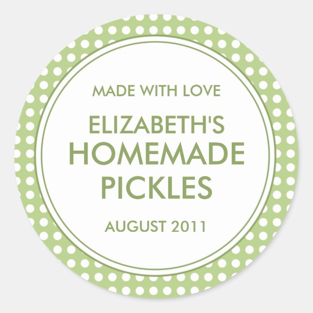 Custom Green Polka Dot Canning Stickers / Labels (Front)