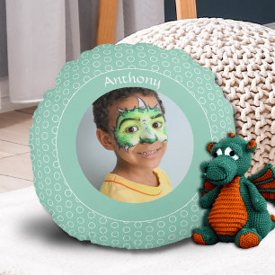 Custom Green Polka Dot Photo Frame  Round Cushion