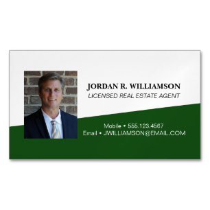 Custom Green Real estate agent contact info Photo Magnetic Business Card