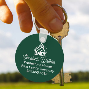 Custom Green Real Estate Company House Realtor Key Ring