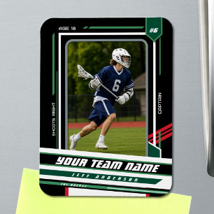 Custom Green & Red Lacrosse Player Photo Magnet