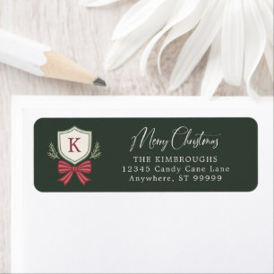 Custom Green Red Monogram Crest Bow Christmas