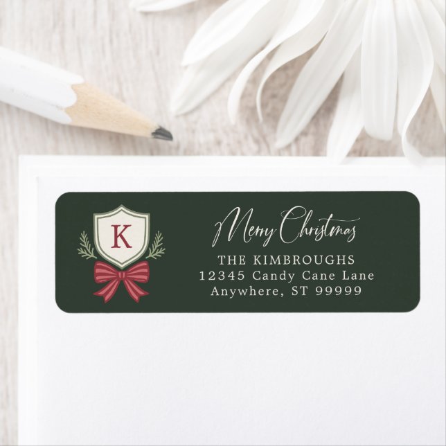 Custom Green Red Monogram Crest Bow Christmas (Insitu)