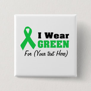 Custom Green Ribbon Awareness  15 Cm Square Badge