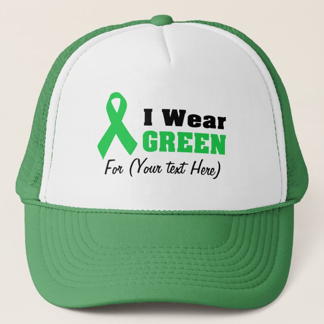 Custom Green Ribbon Awareness Trucker Hat (Front)