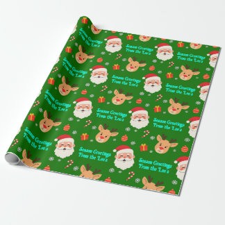 Custom Green Santa Reindeer Holiday Greeting Wrapping Paper