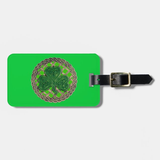 Custom Green Shamrock Celtic Knots Luggage Tag (Front Horizontal)