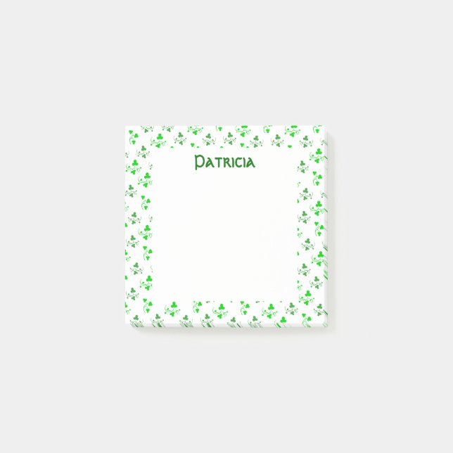 Custom Green Shamrock Pattern Stickies Post-it Notes (Front)