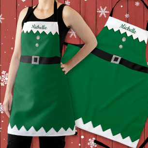 Custom Green Silver Glitter Workshop Elf Christmas Apron