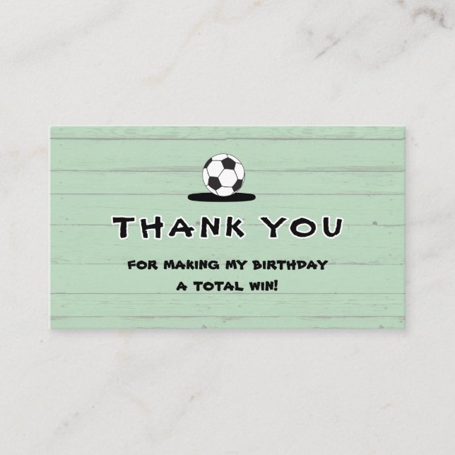 Custom Green Soccer Birthday Thank You Card (Front)