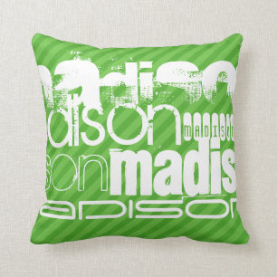Custom Green Stripes & White Custom Name Pattern Cushion