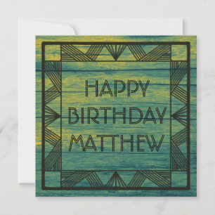 Custom Green Teal Wood Manly Modern Chic Birthday Holiday Card