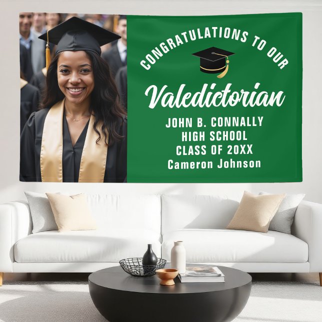 Custom Green Valedictorian Photo Graduation Party Banner (Creator Uploaded)