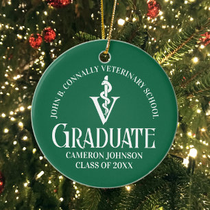 Custom Green Veterinary School Graduation Gift Ceramic Tree Decoration