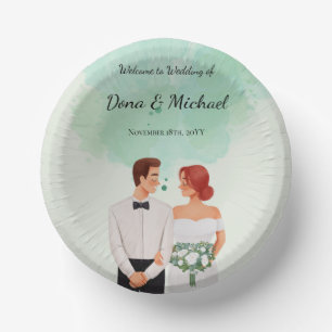 Custom green watercolor flowy wedding paper plate