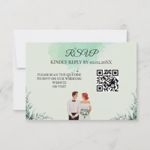 Custom green watercolor flowy wedding RSVP card