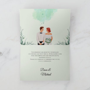 Custom green watercolor flowy wedding thank you card
